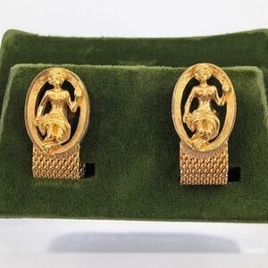 Vintage Gold Tone Mesh Wrap Cufflinks Goddess Age of Aquarius Nymph